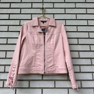 NWT Baccini Pink Moto Zip Jacket with Lace-Up Cuffs Size M Balletcore Coquette